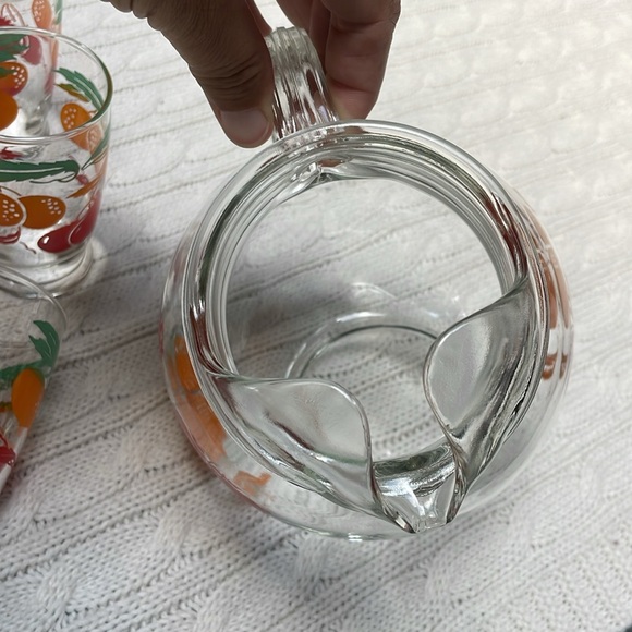 VTG 1950s Anchor Hocking 40oz Juice pitcher & five 4oz glasses orange tomato - Picture 7 of 11